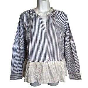 NWT Free Assembly Peplum Top M Blue White Nautical Striped Ruffle Preppy Blouse